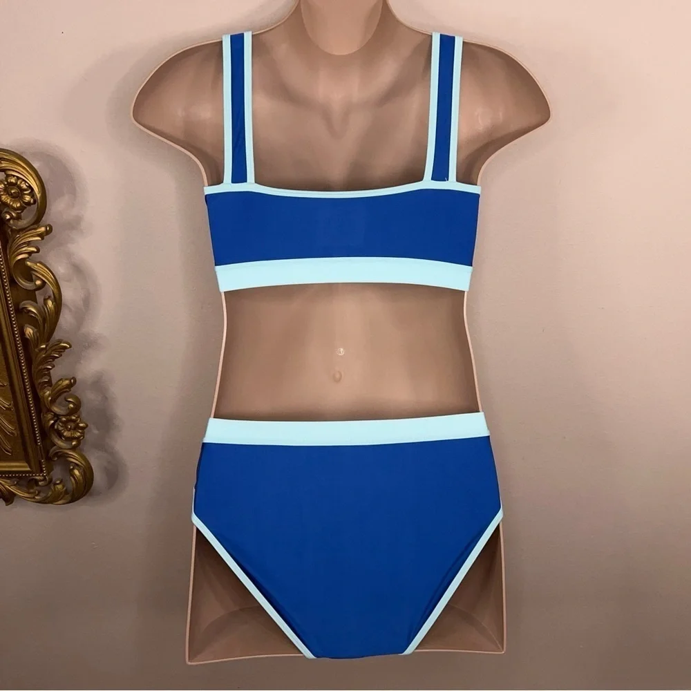 New Size XL Baleaf Bikini Set 2 Piece Blue Two Tone Colorblock UPF 50 Swimwear